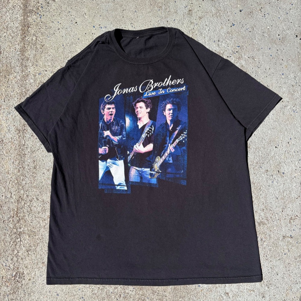 Jonas Brothers Tour 2010 Concert T-Shirt Black Graphic Band Tee Mens XL